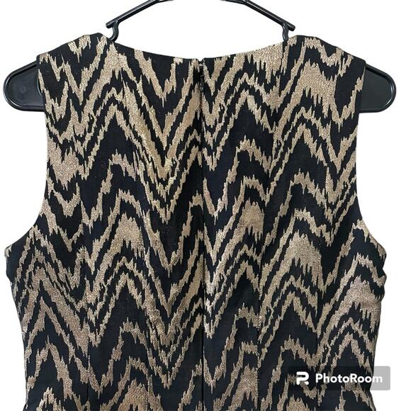 Vince Camuto Metallic Black & Gold Fit & Flare Cocktail Dress Sleeveless Size 6 - Picture 7 of 10